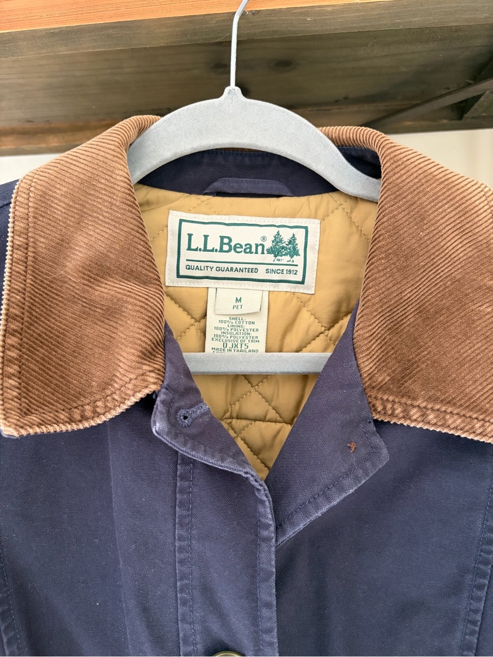 L.L. Bean Navy Barn Jacket with Brown Corduroy Collar - Picture 2 of 3